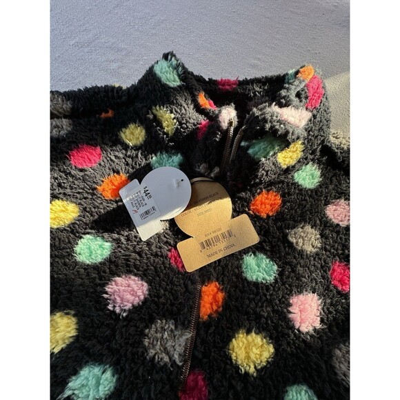 XL Girlie Girl CC Sherpa Pullover Jacket 1/4 Zip Up Black Polka Dot SIZE XL -NEW - Picture 5 of 11